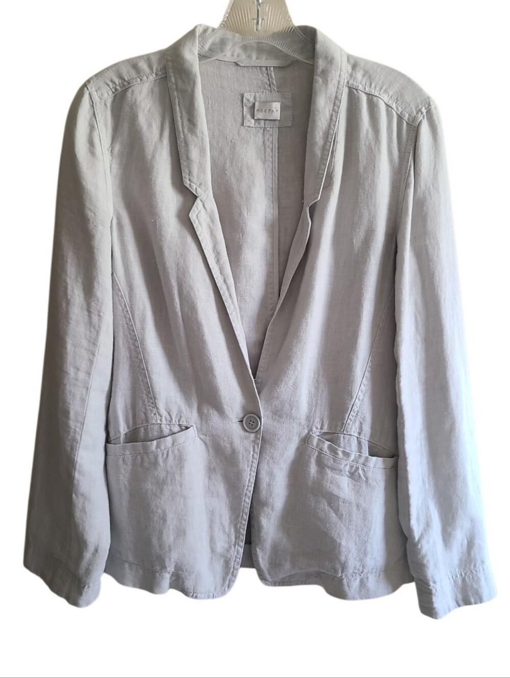 Poetry Relaxed 100% Linen Blazer Natural Stone Grey 1 Button Front Pockets